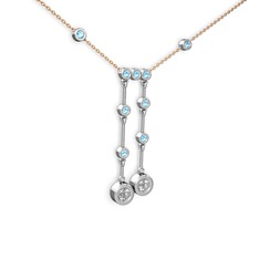 Taşlı Belly Kolye - Swarovski ve akuamarin 18 ayar beyaz altın kolye (40 cm rose altın rolo zincir) #101b5vw