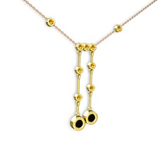Taşlı Belly Kolye - Siyah zirkon ve sitrin 8 ayar altın kolye (40 cm rose altın rolo zincir) #104p59r