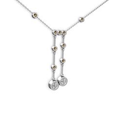 Taşlı Belly Kolye - Swarovski ve dumanlı kuvars 14 ayar beyaz altın kolye (40 cm beyaz altın rolo zincir) #10665ty