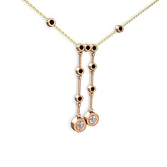 Beyaz zirkon ve siyah zirkon 8 ayar rose altın kolye (40 cm altın rolo zincir)