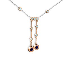 Taşlı Belly Kolye - Lab safir ve akuamarin 14 ayar rose altın kolye (40 cm gümüş rolo zincir) #10h3upi