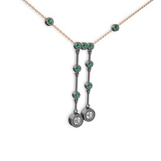 Taşlı Belly Kolye - Swarovski ve yeşil kuvars 925 ayar siyah rodyum kaplama gümüş kolye (40 cm rose altın rolo zincir) #10jgvrv