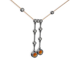 Taşlı Belly Kolye - Sitrin ve pırlanta 925 ayar siyah rodyum kaplama gümüş kolye (0.324 karat, 40 cm rose altın rolo zincir) #10ljig9