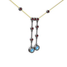 Taşlı Belly Kolye - Akuamarin ve garnet 925 ayar siyah rodyum kaplama gümüş kolye (40 cm altın rolo zincir) #10q1yfw