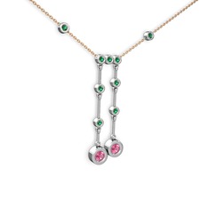 Taşlı Belly Kolye - Pembe kuvars ve yeşil kuvars 18 ayar beyaz altın kolye (40 cm rose altın rolo zincir) #10tl0if