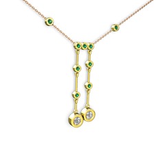 Beyaz zirkon ve yeşil kuvars 18 ayar altın kolye (40 cm rose altın rolo zincir)
