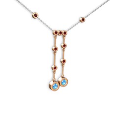 Taşlı Belly Kolye - Akuamarin ve garnet 925 ayar rose altın kaplama gümüş kolye (40 cm beyaz altın rolo zincir) #11if1ah