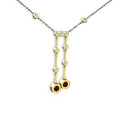 Taşlı Belly Kolye - Garnet ve akuamarin 925 ayar altın kaplama gümüş kolye (40 cm gümüş rolo zincir) #124ytgw