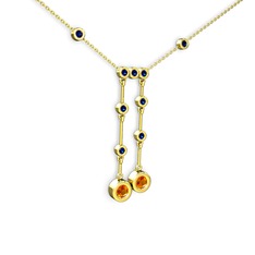 Taşlı Belly Kolye - Sitrin ve lab safir 14 ayar altın kolye (40 cm gümüş rolo zincir) #13mj6cb