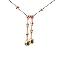Taşlı Belly Kolye - Yeşil kuvars ve kök yakut 18 ayar rose altın kolye (40 cm gümüş rolo zincir) #13pnspi
