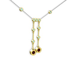 Taşlı Belly Kolye - Garnet ve akuamarin 925 ayar altın kaplama gümüş kolye (40 cm beyaz altın rolo zincir) #13pto6y