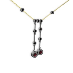 Taşlı Belly Kolye - Rodolit garnet ve siyah zirkon 925 ayar siyah rodyum kaplama gümüş kolye (40 cm altın rolo zincir) #13sm2s7