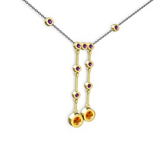 Taşlı Belly Kolye - Sitrin ve ametist 18 ayar altın kolye (40 cm gümüş rolo zincir) #13yk3az
