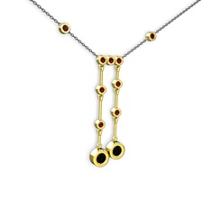 Taşlı Belly Kolye - Siyah zirkon ve garnet 925 ayar altın kaplama gümüş kolye (40 cm gümüş rolo zincir) #13z53ek