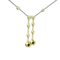 Peridot ve akuamarin 8 ayar altın kolye (40 cm gümüş rolo zincir)