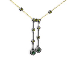 Taşlı Belly Kolye - Yeşil kuvars ve peridot 925 ayar siyah rodyum kaplama gümüş kolye (40 cm altın rolo zincir) #14ef9zi