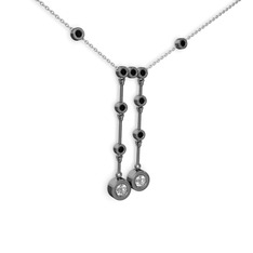 Taşlı Belly Kolye - Beyaz zirkon ve siyah zirkon 925 ayar siyah rodyum kaplama gümüş kolye (40 cm beyaz altın rolo zincir) #14i4xkc