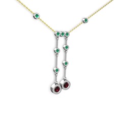 Taşlı Belly Kolye - Rodolit garnet ve kök zümrüt 14 ayar beyaz altın kolye (40 cm altın rolo zincir) #14lvhlw