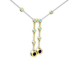 Taşlı Belly Kolye - Lab safir ve akuamarin 8 ayar altın kolye (40 cm beyaz altın rolo zincir) #14t3tox