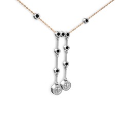 Taşlı Belly Kolye - Beyaz zirkon ve siyah zirkon 925 ayar gümüş kolye (40 cm rose altın rolo zincir) #14tzk3u