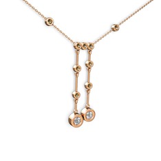Taşlı Belly Kolye - Swarovski ve dumanlı kuvars 14 ayar rose altın kolye (40 cm rose altın rolo zincir) #14wbftm