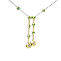 Taşlı Belly Kolye - Swarovski ve kök zümrüt 8 ayar altın kolye (40 cm beyaz altın rolo zincir) #14yuc2y