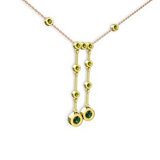 Taşlı Belly Kolye - Yeşil kuvars ve peridot 925 ayar altın kaplama gümüş kolye (40 cm rose altın rolo zincir) #159ygo4