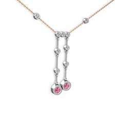 Taşlı Belly Kolye - Pembe kuvars ve swarovski 14 ayar beyaz altın kolye (40 cm rose altın rolo zincir) #15ev2q8