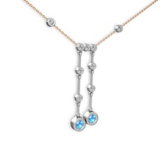 Akuamarin ve swarovski 18 ayar beyaz altın kolye (40 cm rose altın rolo zincir)
