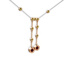 Taşlı Belly Kolye - Garnet ve peridot 925 ayar rose altın kaplama gümüş kolye (40 cm beyaz altın rolo zincir) #15y6ri4