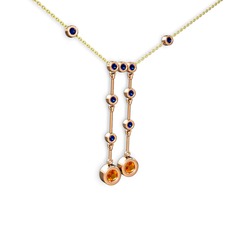 Sitrin ve lab safir 925 ayar rose altın kaplama gümüş kolye (40 cm altın rolo zincir)