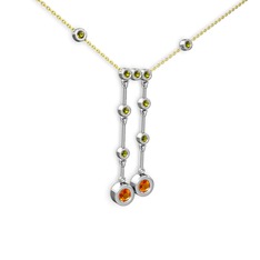 Sitrin ve peridot 18 ayar beyaz altın kolye (40 cm altın rolo zincir)