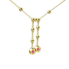 Taşlı Belly Kolye - Pembe kuvars ve dumanlı kuvars 18 ayar altın kolye (40 cm altın rolo zincir) #16eq4oy