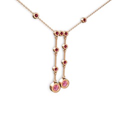 Pembe kuvars ve rodolit garnet 18 ayar rose altın kolye (40 cm rose altın rolo zincir)