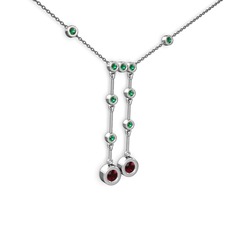 Taşlı Belly Kolye - Garnet ve yeşil kuvars 925 ayar gümüş kolye (40 cm gümüş rolo zincir) #16gndz1