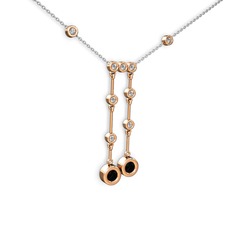 Taşlı Belly Kolye - Siyah zirkon ve pırlanta 8 ayar rose altın kolye (0.324 karat, 40 cm beyaz altın rolo zincir) #16ihoas