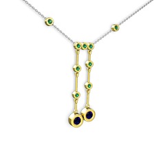 Lab safir ve yeşil kuvars 925 ayar altın kaplama gümüş kolye (40 cm gümüş rolo zincir)