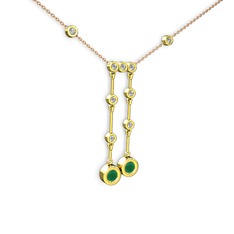 Taşlı Belly Kolye - Kök zümrüt ve swarovski 14 ayar altın kolye (40 cm rose altın rolo zincir) #175yxxy