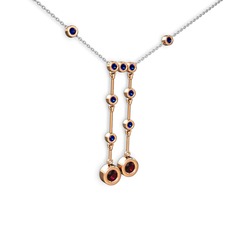 Taşlı Belly Kolye - Rodolit garnet ve lab safir 8 ayar rose altın kolye (40 cm beyaz altın rolo zincir) #17ay8ea