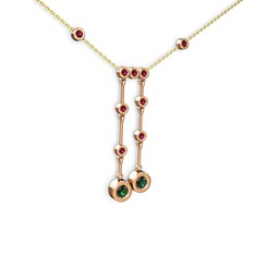 Yeşil kuvars ve rodolit garnet 14 ayar rose altın kolye (40 cm altın rolo zincir)