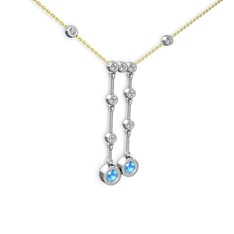Akuamarin ve swarovski 14 ayar beyaz altın kolye (40 cm altın rolo zincir)