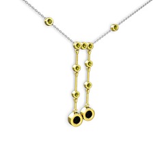Taşlı Belly Kolye - Siyah zirkon ve peridot 925 ayar altın kaplama gümüş kolye (40 cm beyaz altın rolo zincir) #17ttuxv