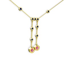 Taşlı Belly Kolye - Pembe kuvars ve lab safir 18 ayar altın kolye (40 cm altın rolo zincir) #17uttfa