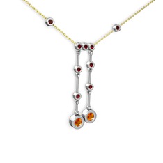 Taşlı Belly Kolye - Sitrin ve garnet 14 ayar beyaz altın kolye (40 cm altın rolo zincir) #17val41