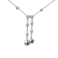 Kök zümrüt ve swarovski 18 ayar beyaz altın kolye (40 cm rose altın rolo zincir)