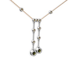 Peridot ve dumanlı kuvars 8 ayar beyaz altın kolye (40 cm gümüş rolo zincir)