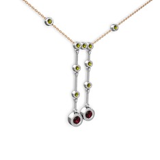 Taşlı Belly Kolye - Rodolit garnet ve peridot 8 ayar beyaz altın kolye (40 cm rose altın rolo zincir) #188ve61