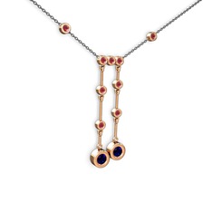 Lab safir ve kök yakut 14 ayar rose altın kolye (40 cm gümüş rolo zincir)