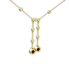 Rodolit garnet ve akuamarin 14 ayar altın kolye (40 cm rose altın rolo zincir)