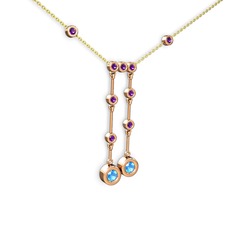 Taşlı Belly Kolye - Akuamarin ve ametist 18 ayar rose altın kolye (40 cm altın rolo zincir) #18p8lr3